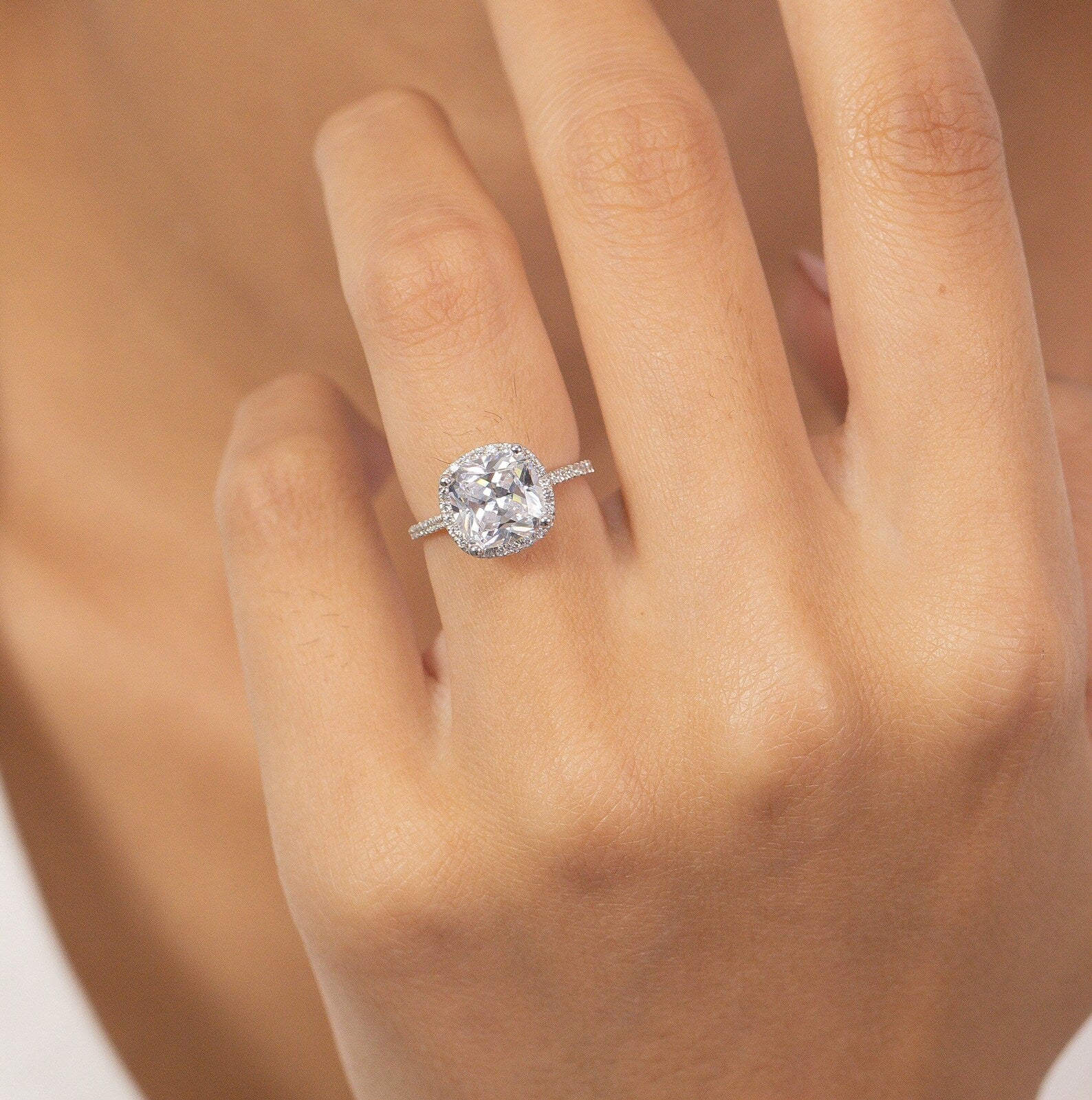 3.0 CT Cushion Diamond Engagement Ring, Fancy Engagement Ring, Halo Ring, Gift For Her